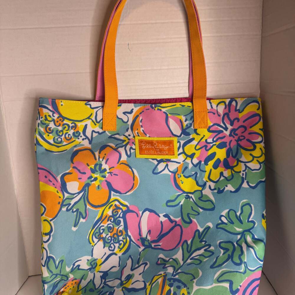 Lilly Pulitzer for Estée Lauder Tropical Floral Canvas Tote Bag - Picture 1 of 4
